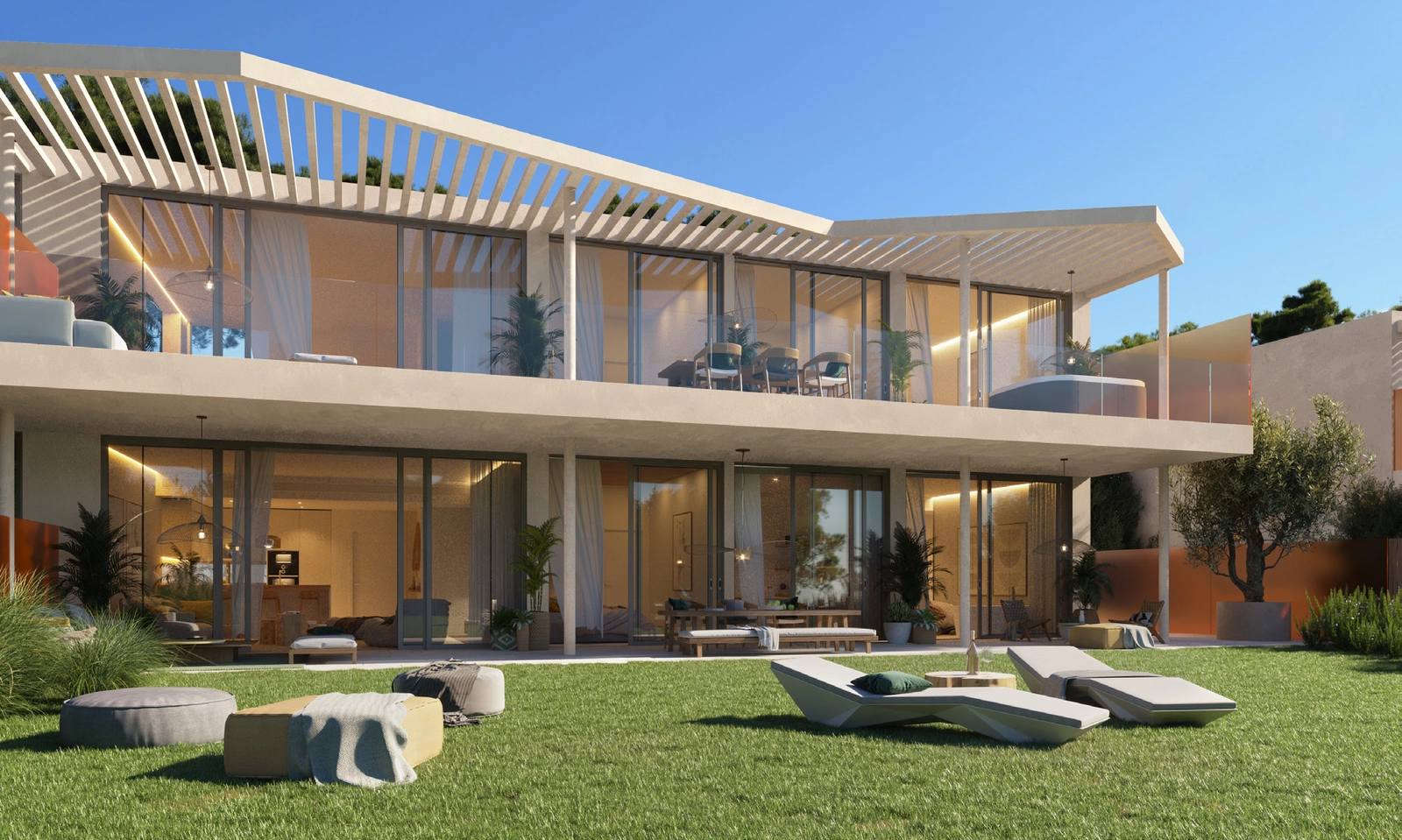 Arkitekturen smälter sömlöst samman med det naturliga landskapet och skapar en känsla av harmoni och lugn.