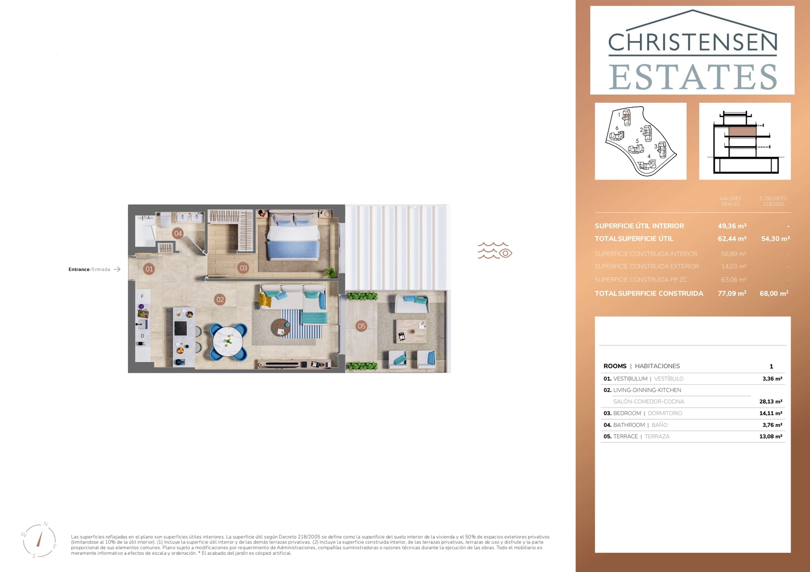 En intelligent designad planlösning med ett sovrum som erbjuder ett flytande, öppet vardagsrum som maximerar komfort och ljus.
