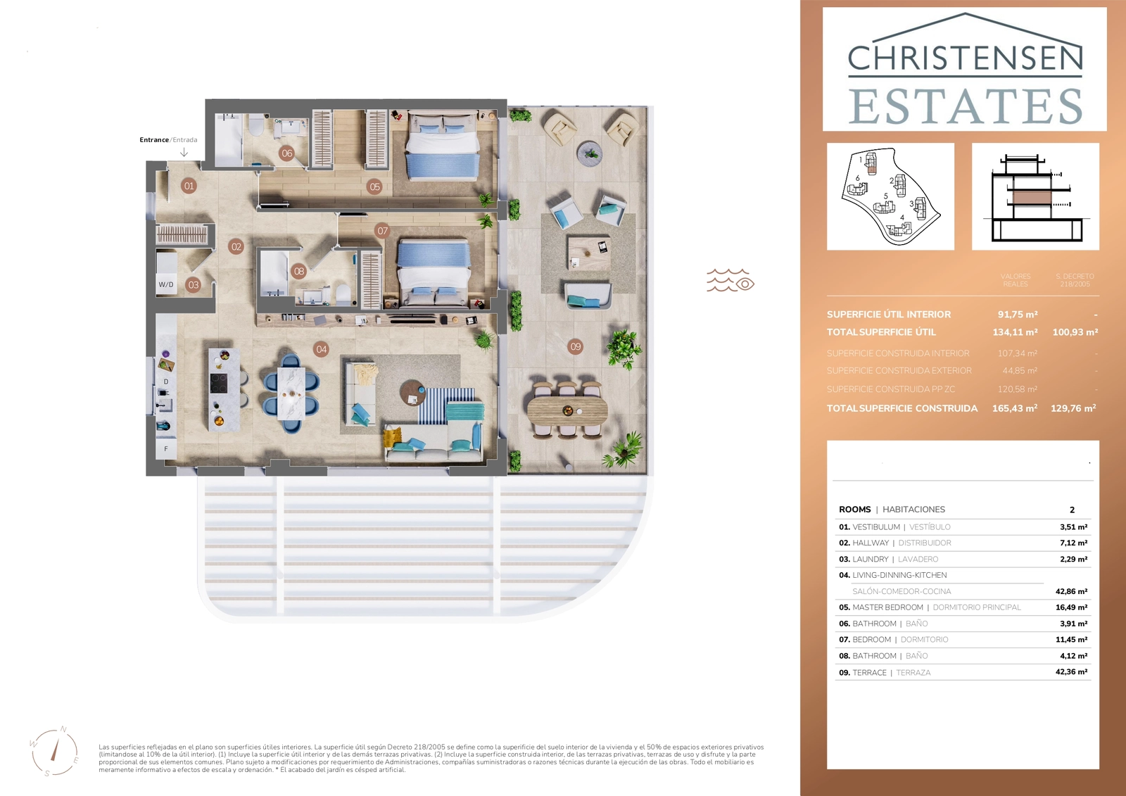 Denna planlösning med två sovrum avslöjar en perfekt balans mellan privata tillflyktsorter och sociala ytor, med en expansiv terrass för förhöjt boende.