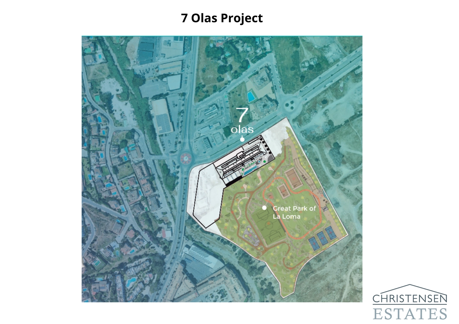 Situationsplan som visar projektets förstklassiga läge intill den expansiva Great Park of La Loma.
