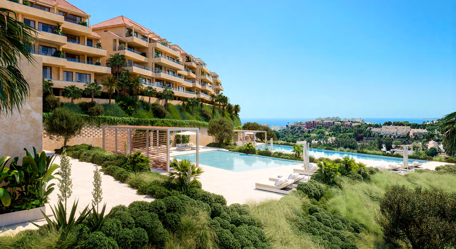 Infinitypoolen, där du kan simma eller koppla av med utsikt över Benalmádenas vackra kustlandskap.