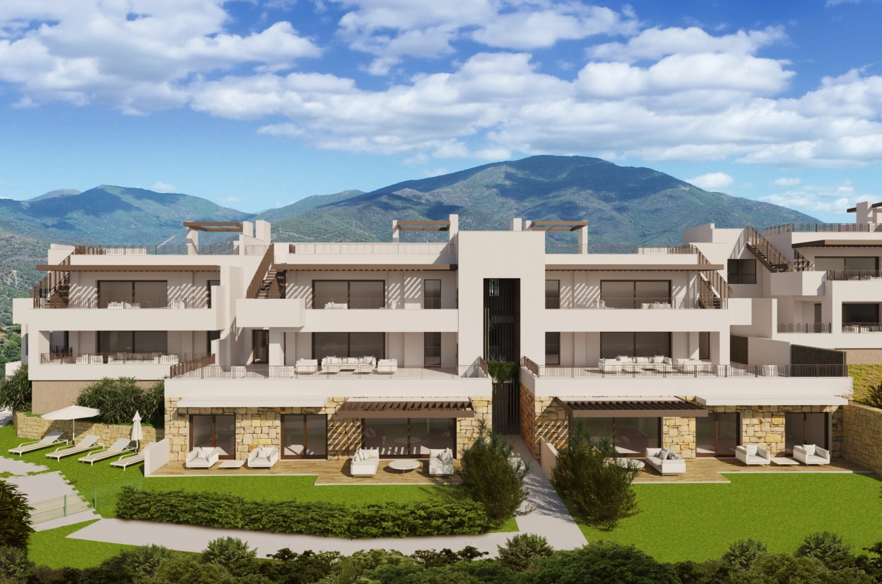 Byggnadens rena linjer, kompletterade med lummiga, anlagda trädgårdsområden för de boende.