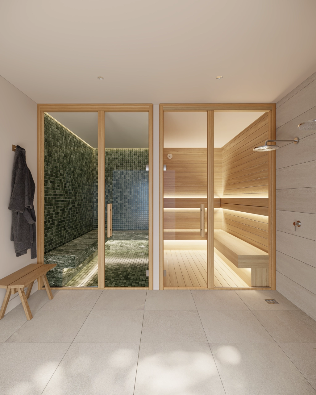 Koppla av och föryngra dig i de boendes privata bastu och hamam, designade för total avkoppling.