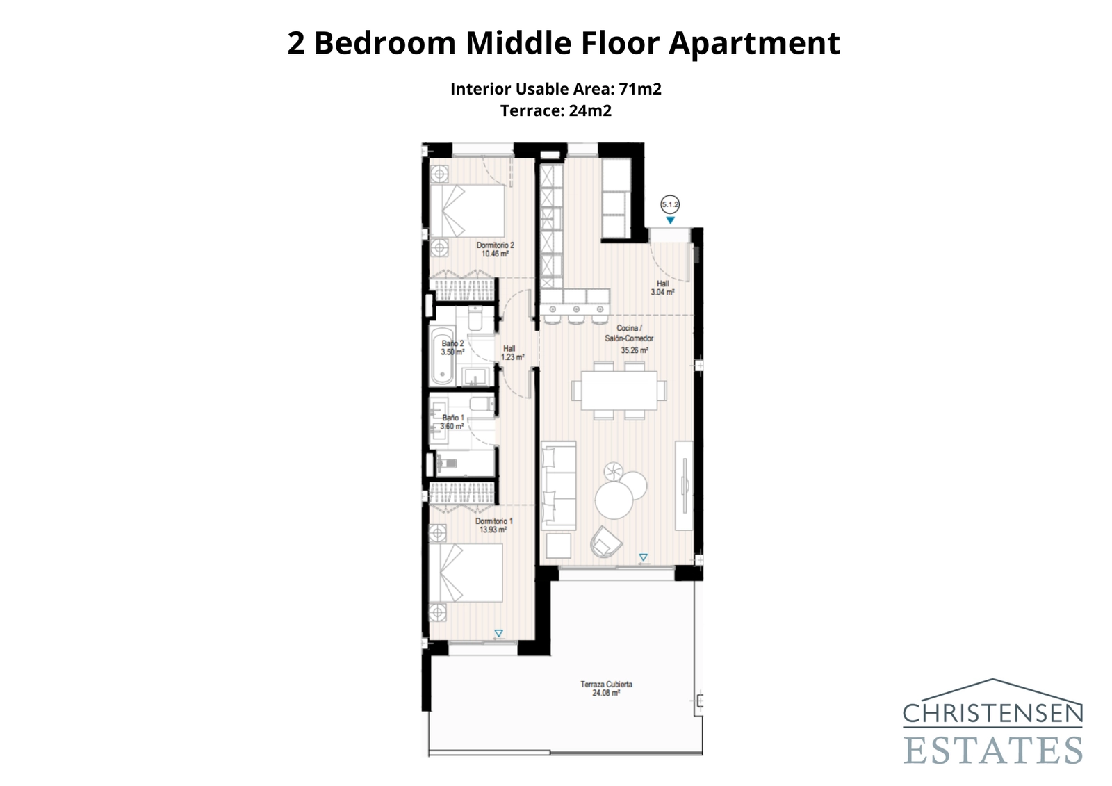 En intelligent design med två sovrum som har en öppen planlösning som sträcker sig ut till en generös täckt terrass för njutning året runt.
