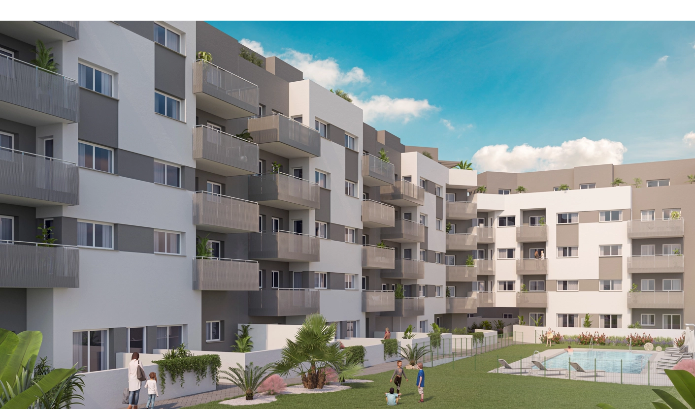 De gemensamma trädgårdarna och saltvattenpoolen erbjuder en perfekt tillflyktsort för de boende.