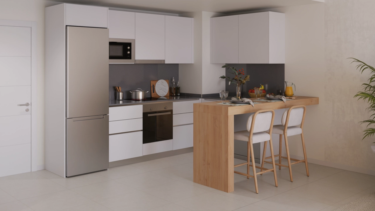 Moderna kök är fullt utrustade med vitvaror av hög kvalitet och stilrena ytor.