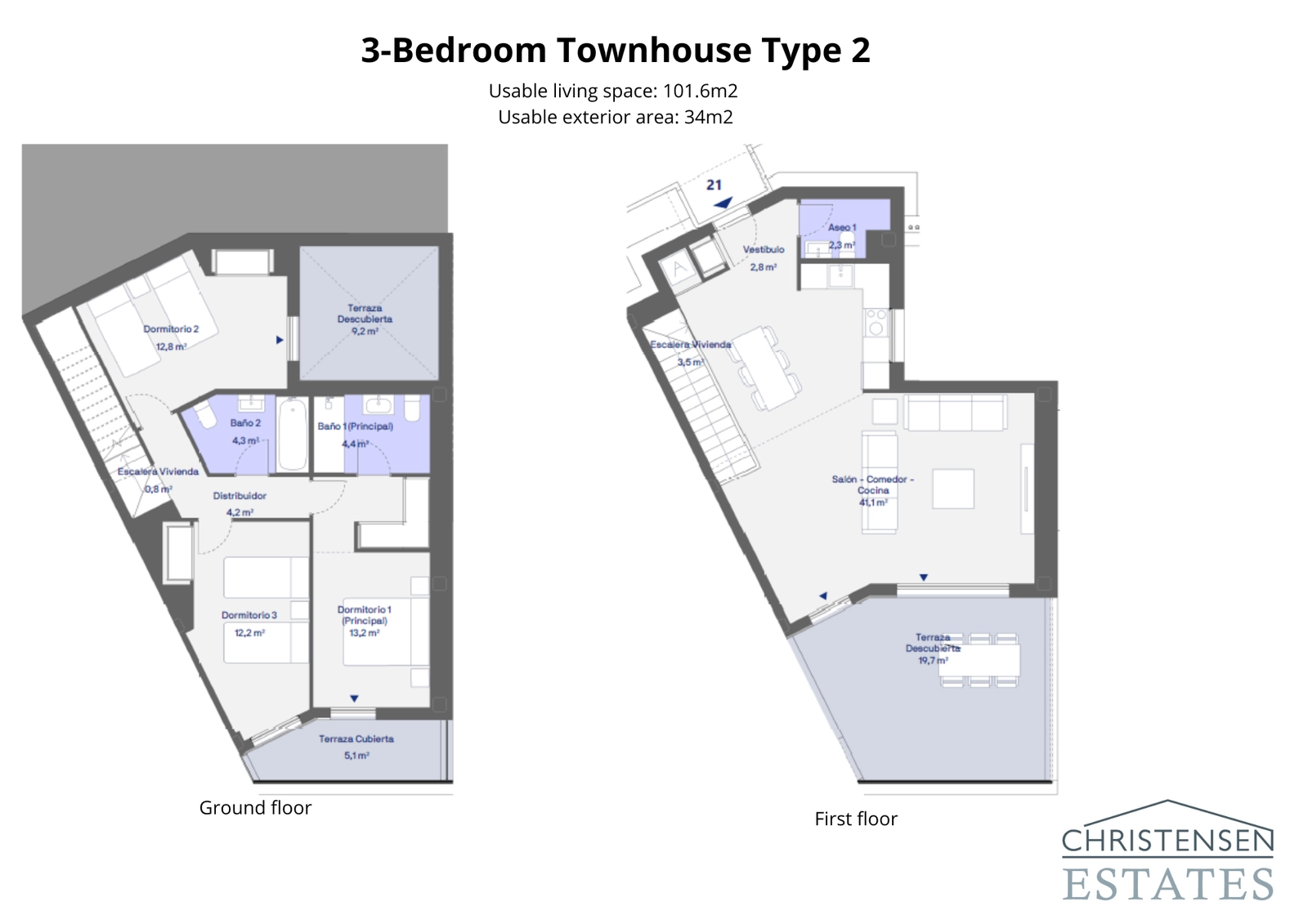 Denna planlösning för ett radhus med tre sovrum erbjuder ett exceptionellt rymligt vardagsrum, matplats och kök som ansluter till en stor utomhusterrass.