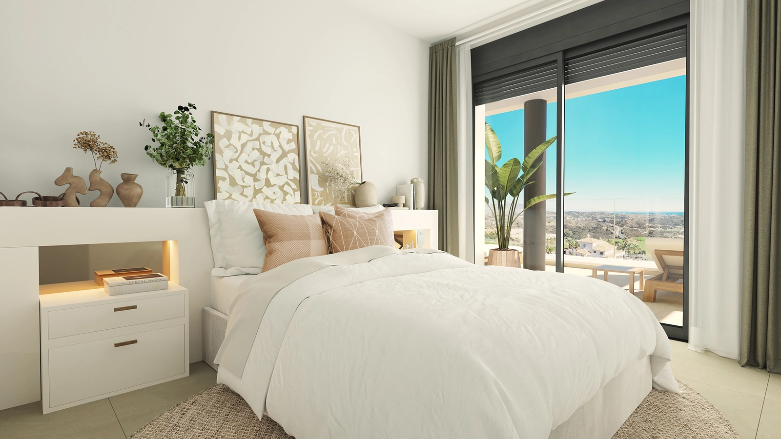 Gästsovrummen är ljusa och välkomnande, med direkt tillgång till utomhusmiljön.