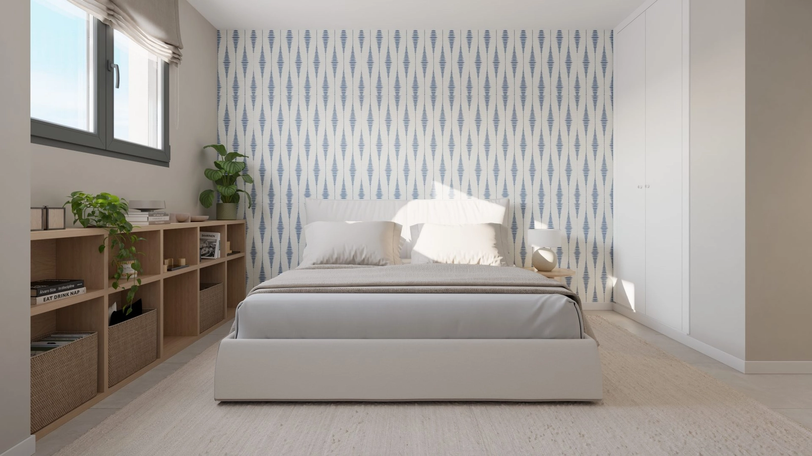 Ett bekvämt och ljust gästsovrum med gott om utrymme och naturligt ljus.