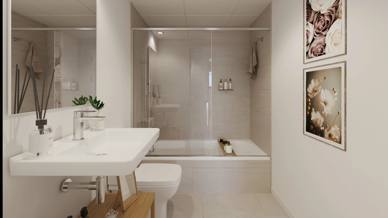 Det välutrustade andra badrummet, som kombinerar funktionalitet med en modern estetik.