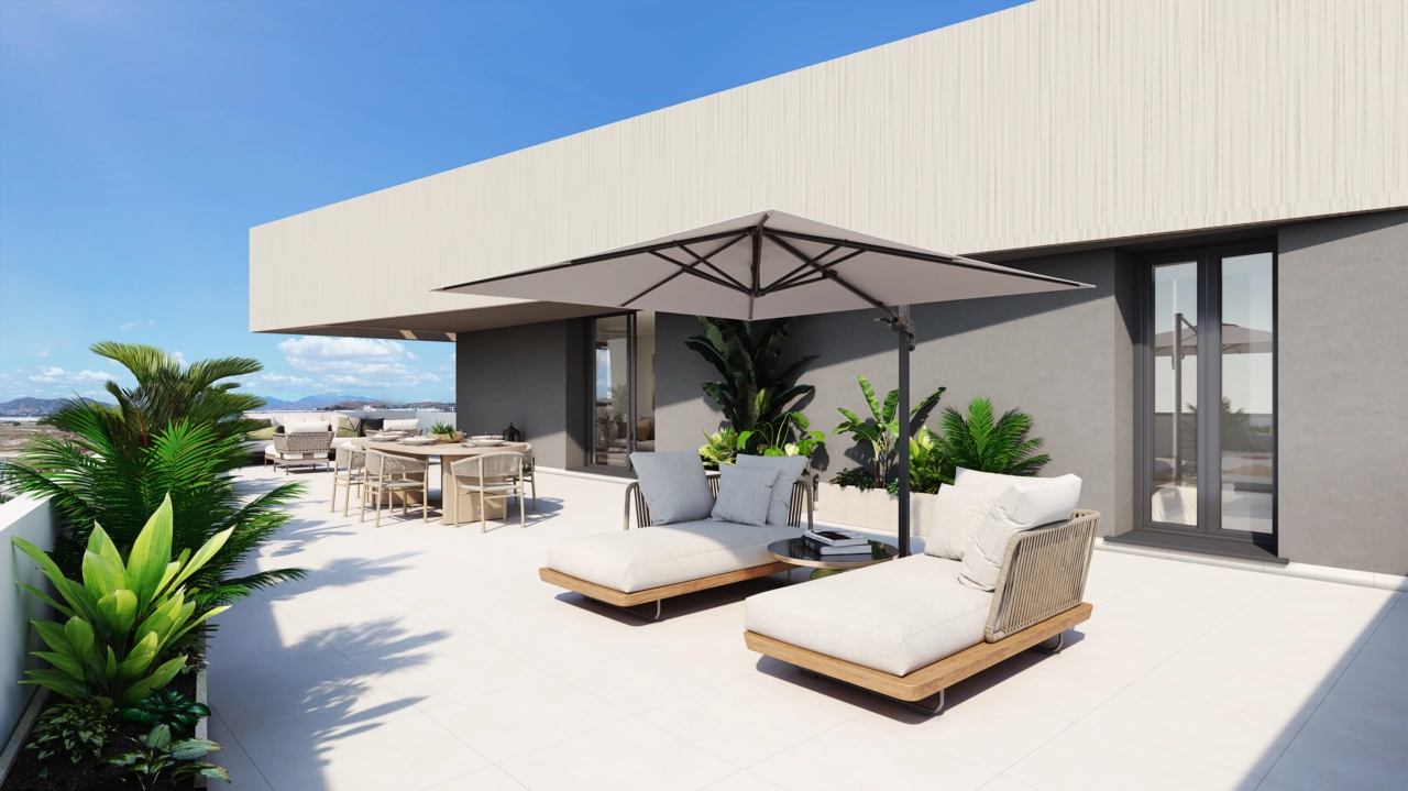 Rymliga privata terrasser utformade för solbad, middagar och för att njuta av det enastående klimatet på Costa del Sol.