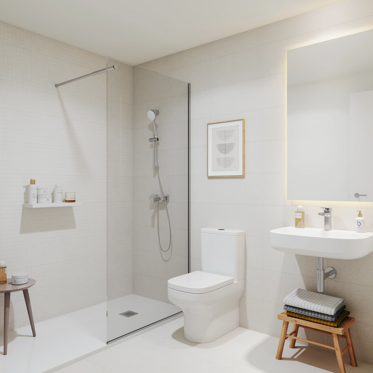 Eleganta badrum med modern design och högkvalitativa ytskikt, som ger en spa-liknande upplevelse hemma.