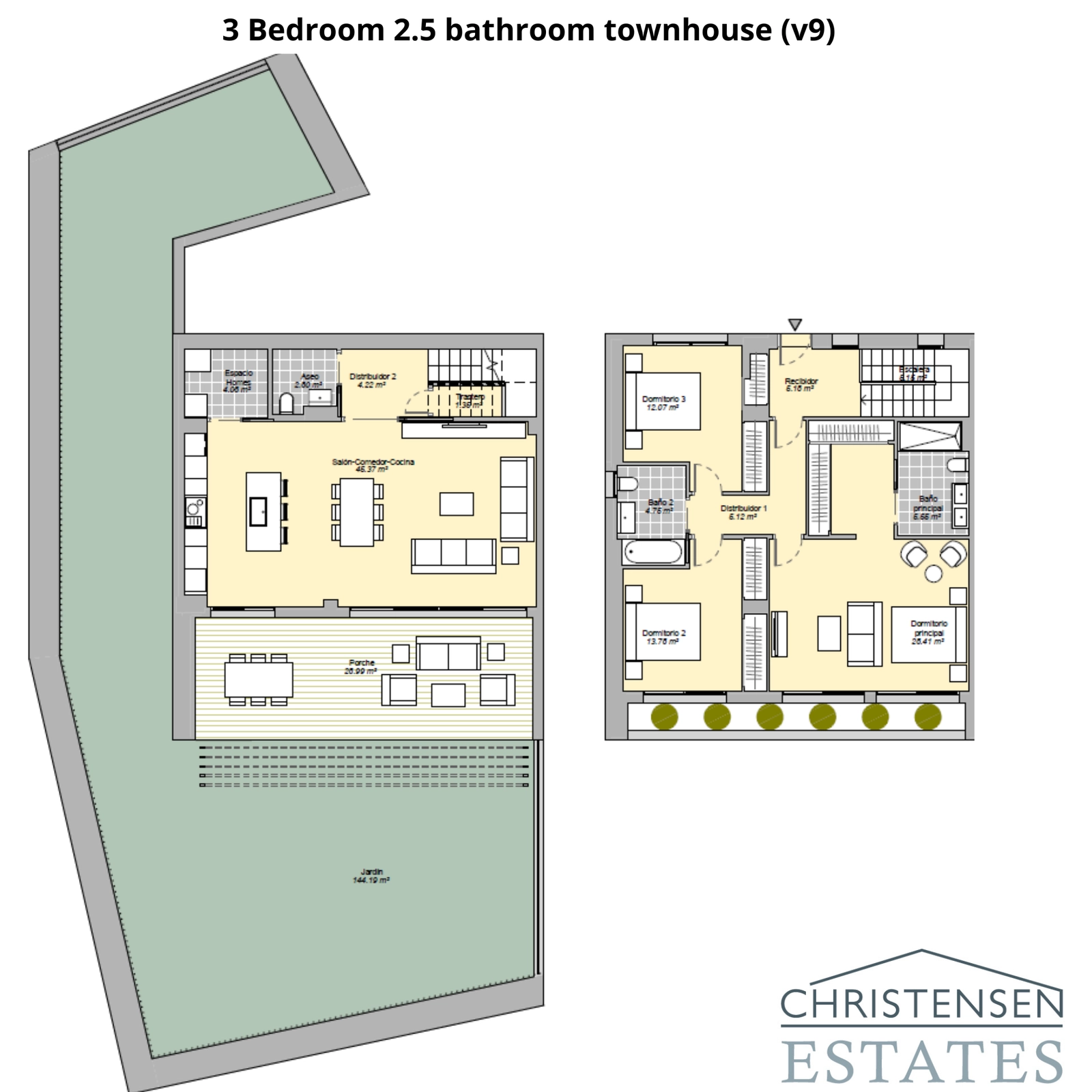 Denna radhuslayout med tre sovrum har en rymlig privat trädgård och en öppen planlösning, idealisk för inomhus- och utomhusliv.