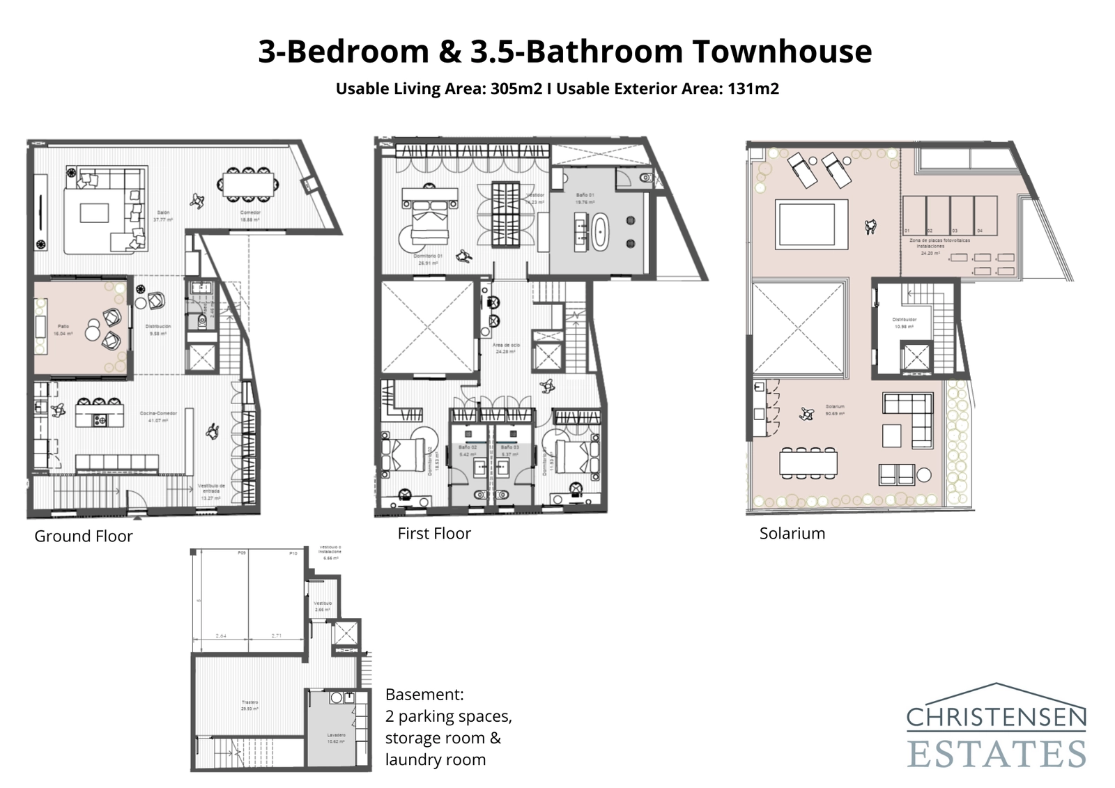 Denna radhuslayout med 3 sovrum erbjuder rymligt boende över fyra våningar, inklusive en stor källare och ett fantastiskt solarium på taket.