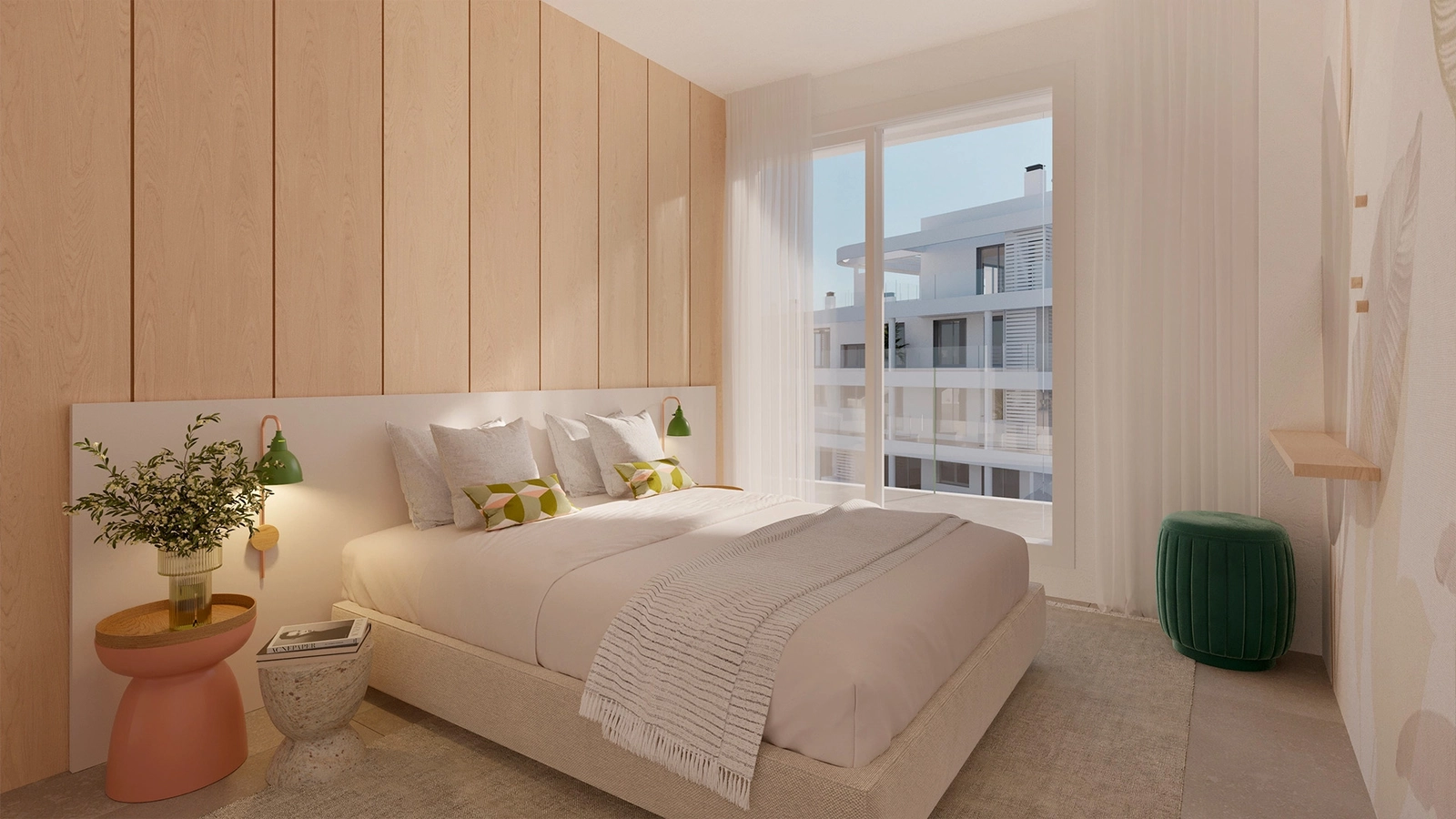 Ett bekvämt och elegant vardagsrum som ansluter direkt till en privat och lugn trädgårdsyta.