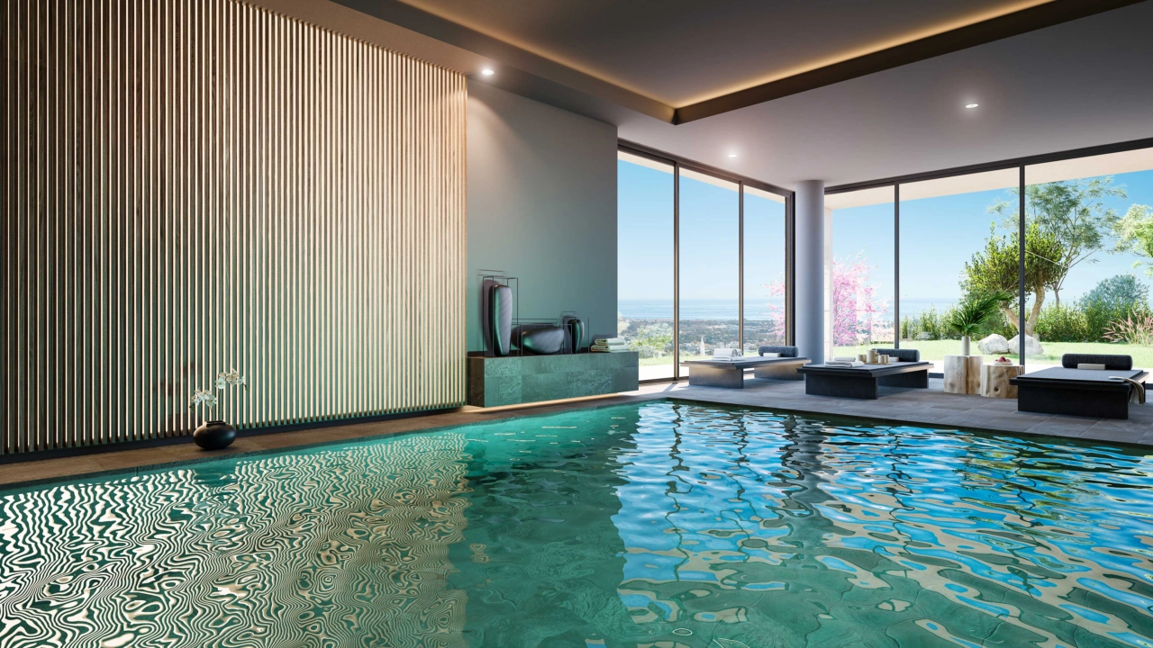 Den inomhus spa-poolen, en lugn plats för boende att koppla av och föryngra sig året runt.