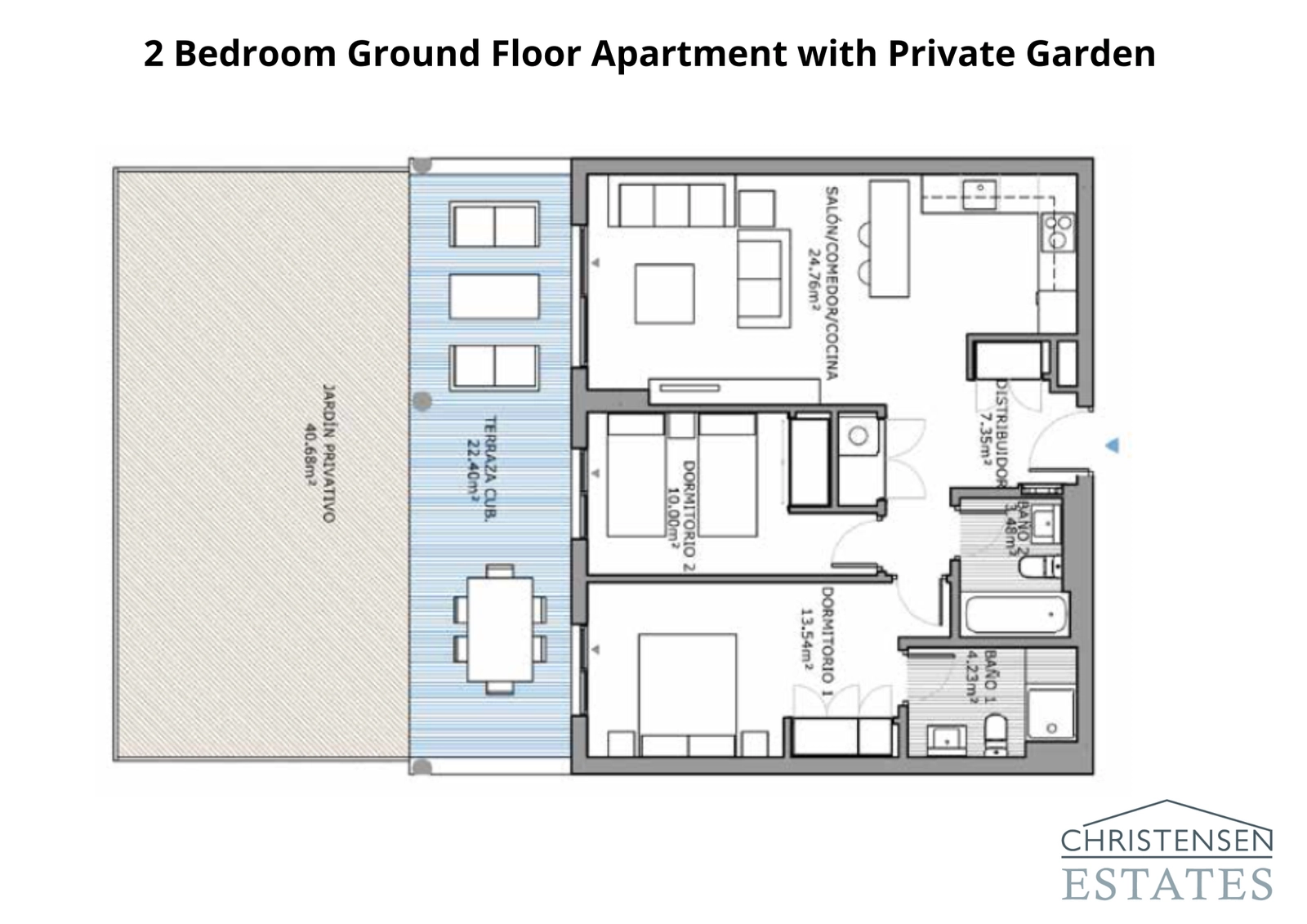 Denna planlösning med två sovrum har en generös privat trädgård som utökar boendeytan utomhus för en äkta Costa del Sol-livsstil.