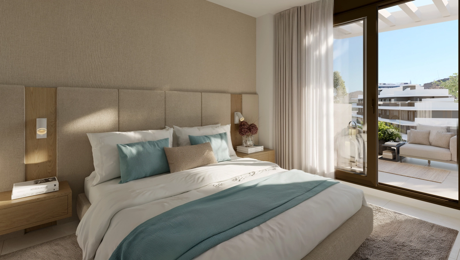 Mastersovrummet är en fridfull tillflyktsort, med direkt tillgång till en privat terrass och vacker utsikt.