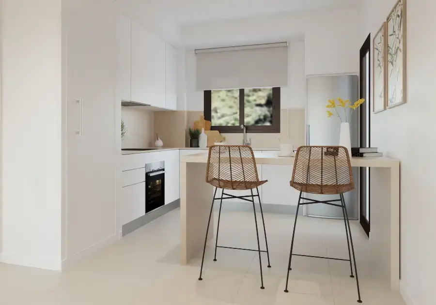 Ett modernt kök med öppen planlösning och högkvalitativa ytskikt, perfekt för vardag och underhållning.