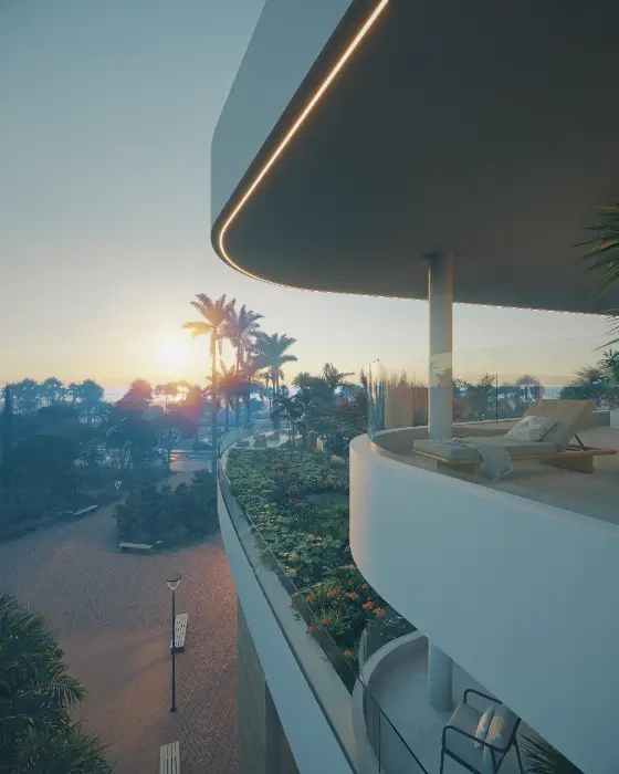 Vakna upp till hisnande soluppgångar över havet från din privata balkong.