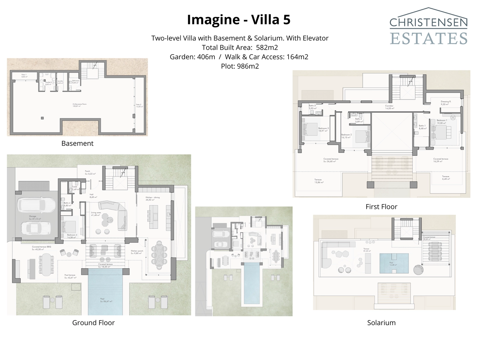 Denna planlösning visar en rymlig design i två plan med en valfri källare och takterrass, vilket optimerar utrymmet för familjeliv och underhållning.
