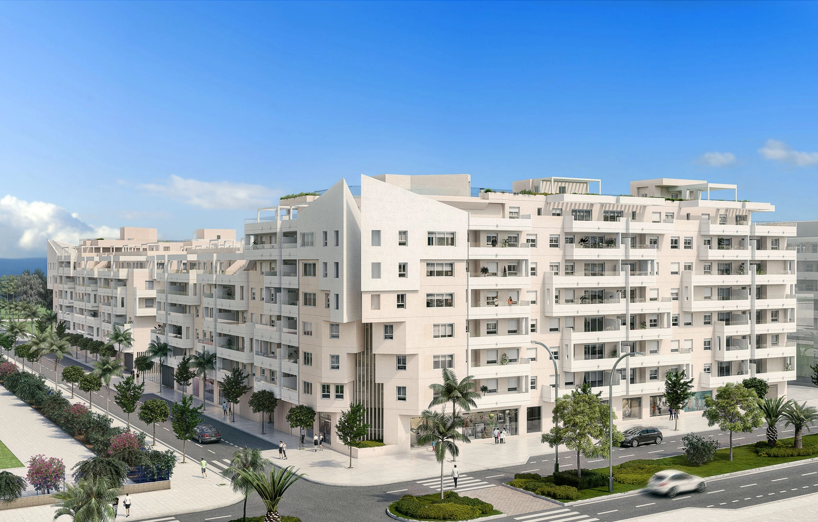 Modern arkitektur smälter sömlöst samman med den vackra omgivningen på Costa del Sol.