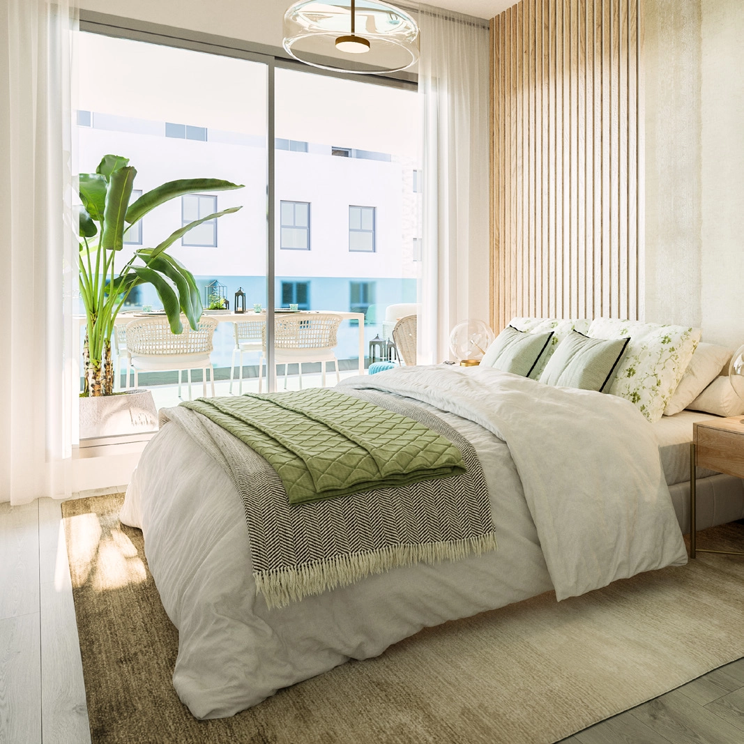 Bekväma och eleganta sovrum som erbjuder en lugn tillflyktsort, med direkt tillgång till privata terrasser.