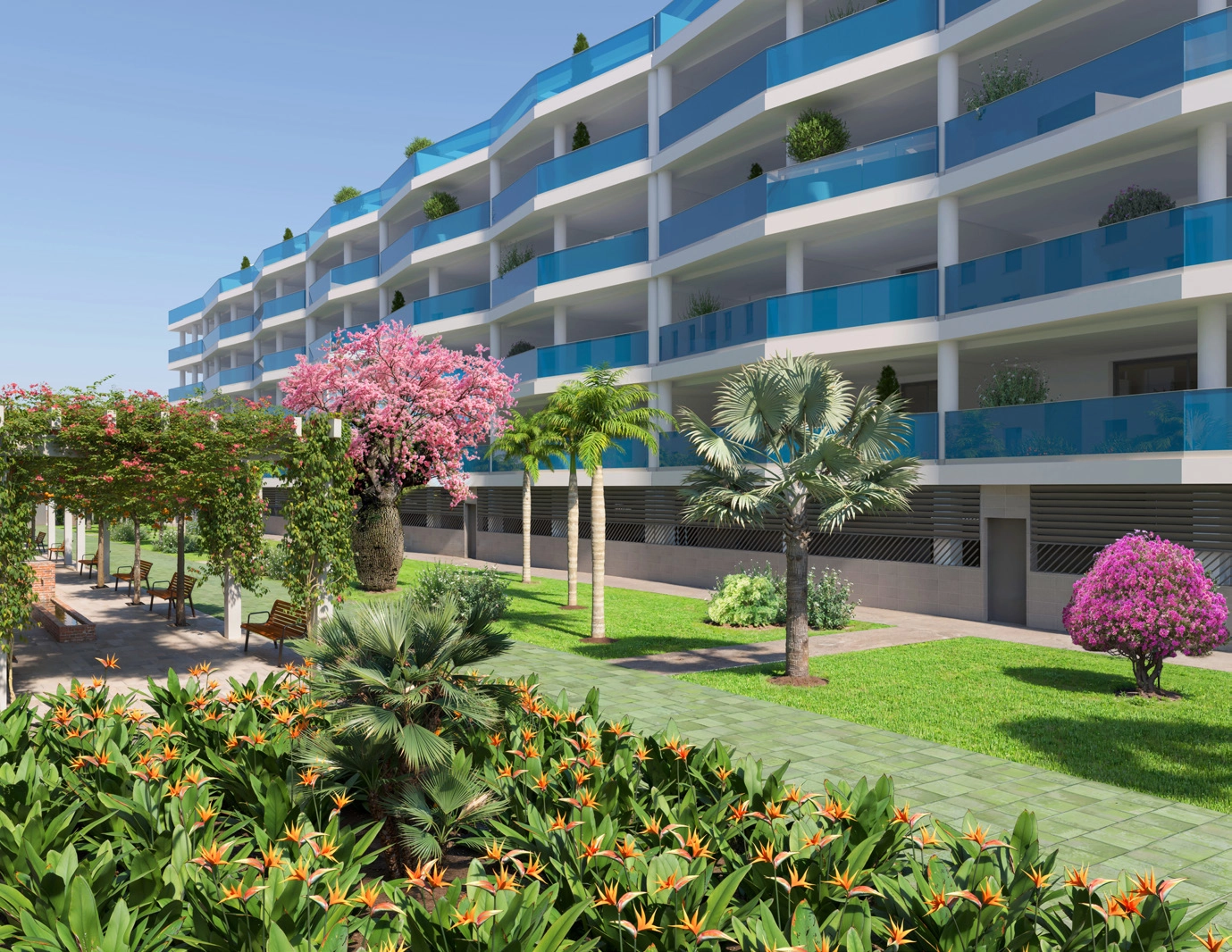 Anlagda trädgårdar erbjuder en fridfull grön oas för boende att koppla av och komma nära naturen.