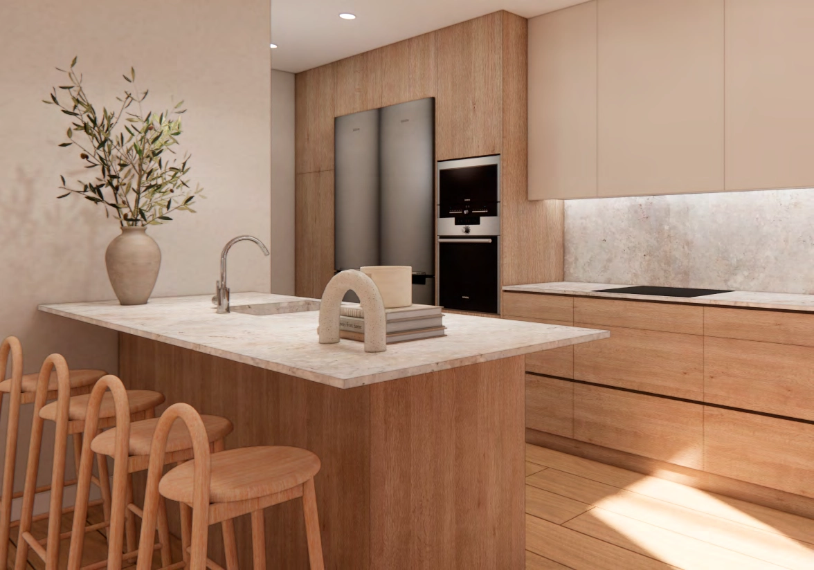 Moderna kök är utrustade med förstklassiga vitvaror och har exklusiva material, vilket skapar hemmets funktionella och stilrena hjärta.