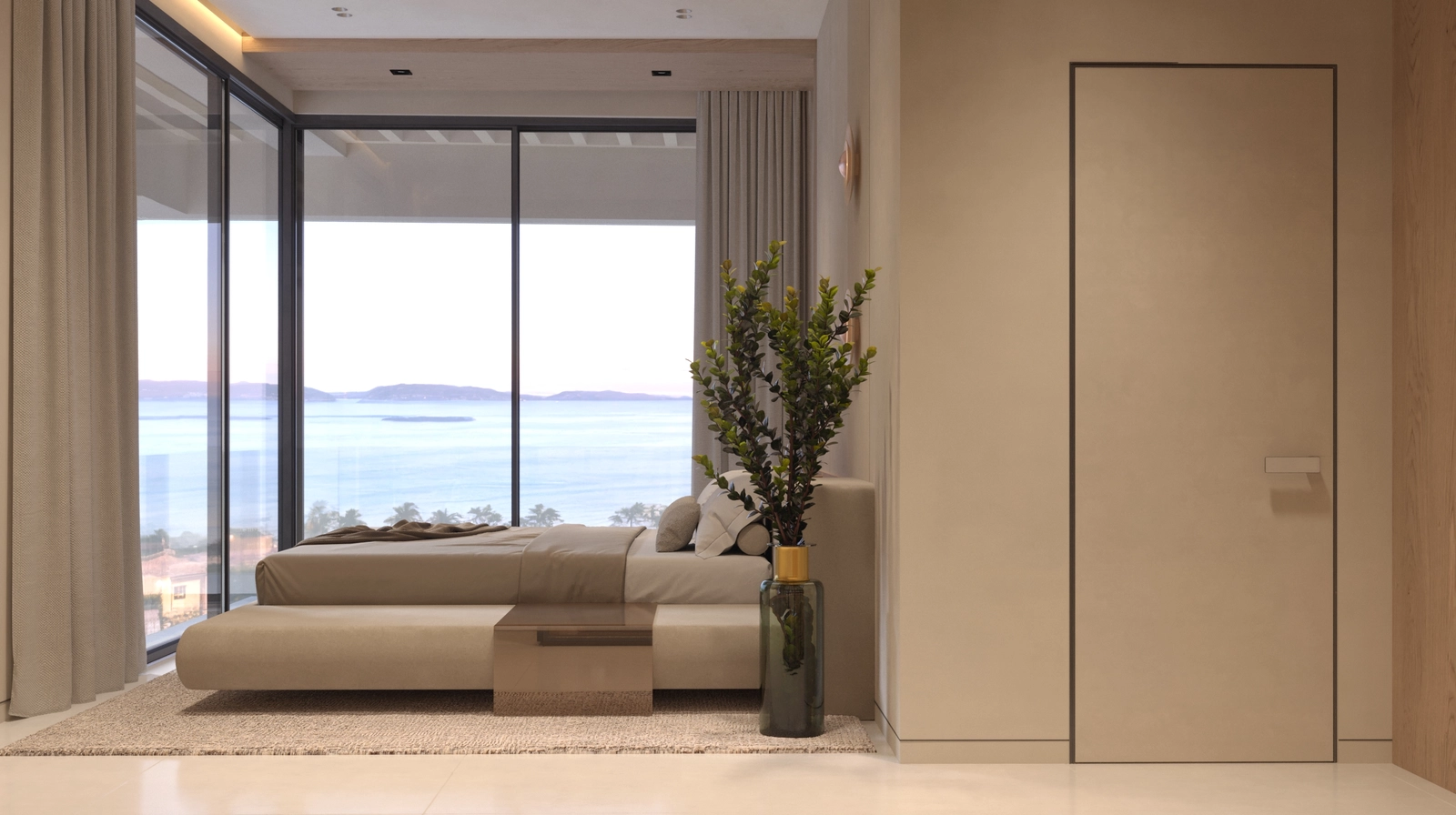 Vakna upp till enastående havsutsikt från bekvämligheten i ditt elegant designade sovrum.