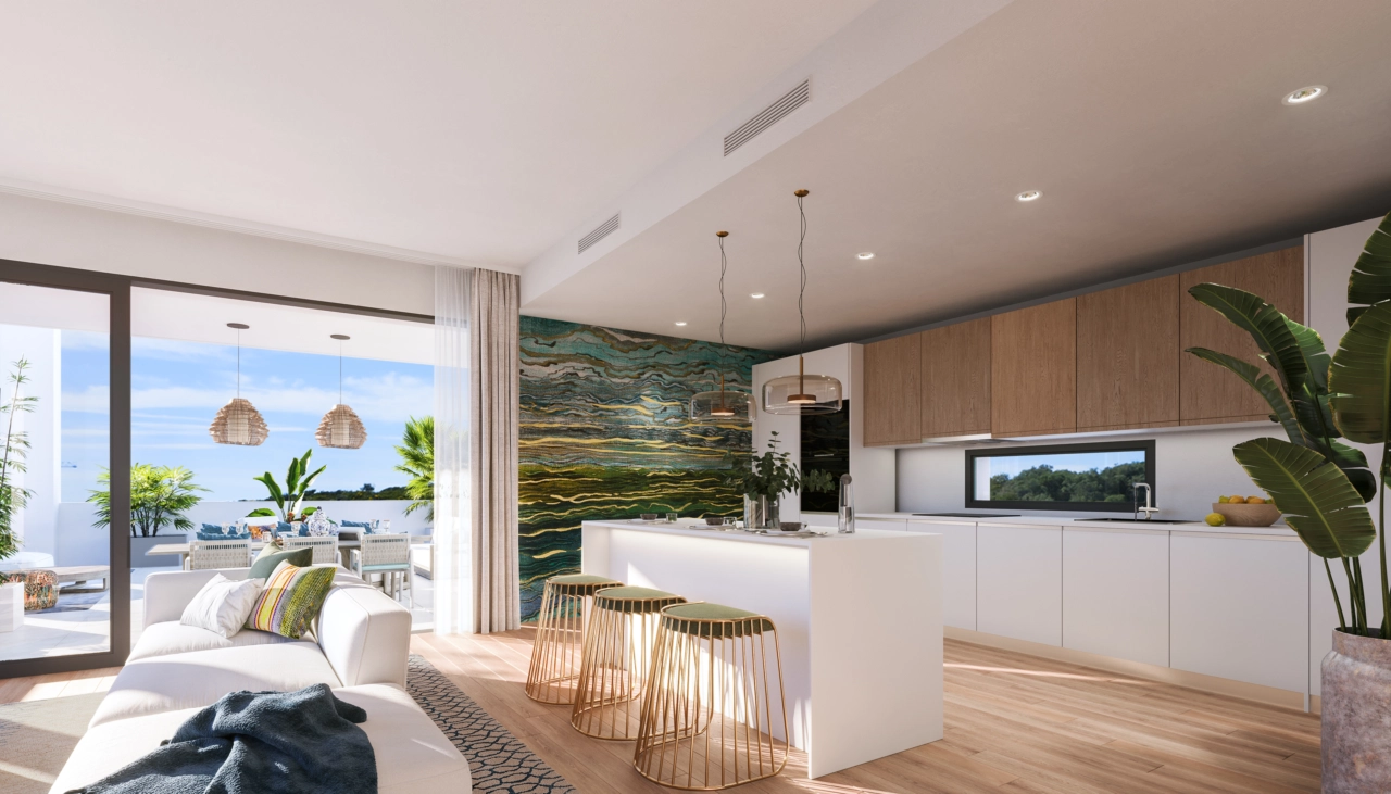 Ett modernt italienskt kök av hög kvalitet, fullt utrustat och designat för både funktion och stil.