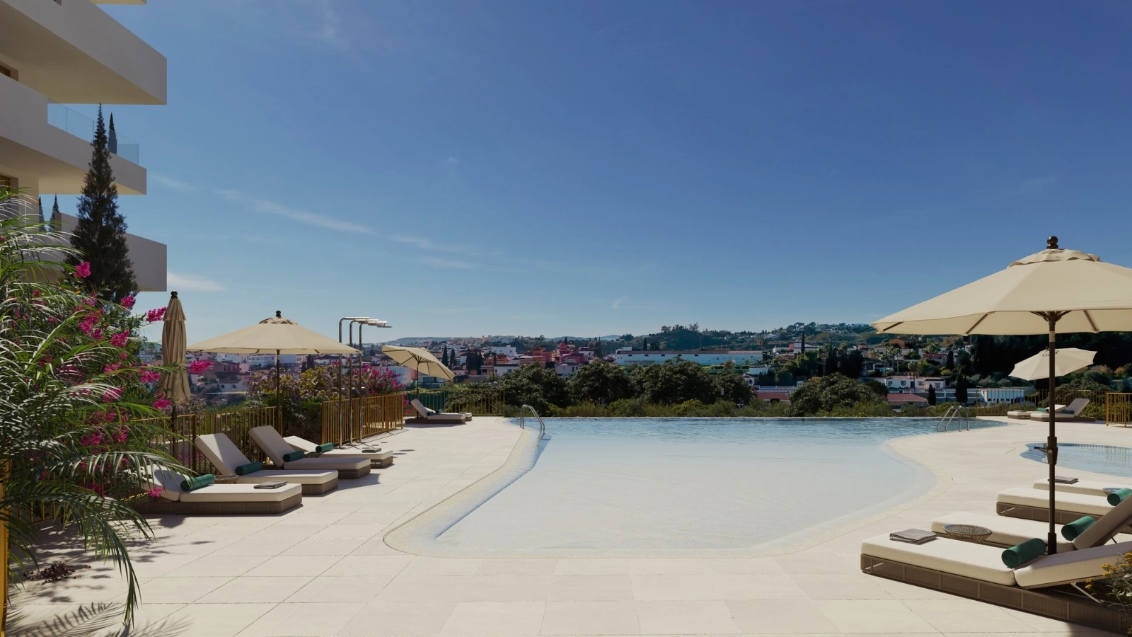 Koppla av vid den vackra infinitypoolen medan du njuter av utsikten över Fuengirola och Medelhavet.