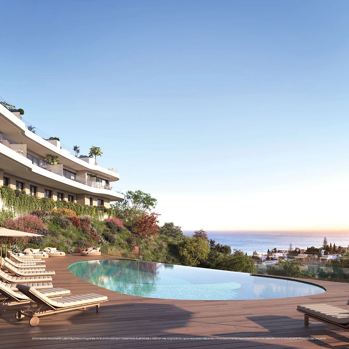 Koppla av vid den fantastiska gemensamma poolen, med panoramautsikt över Medelhavet och Costa del Sols kustlinje.