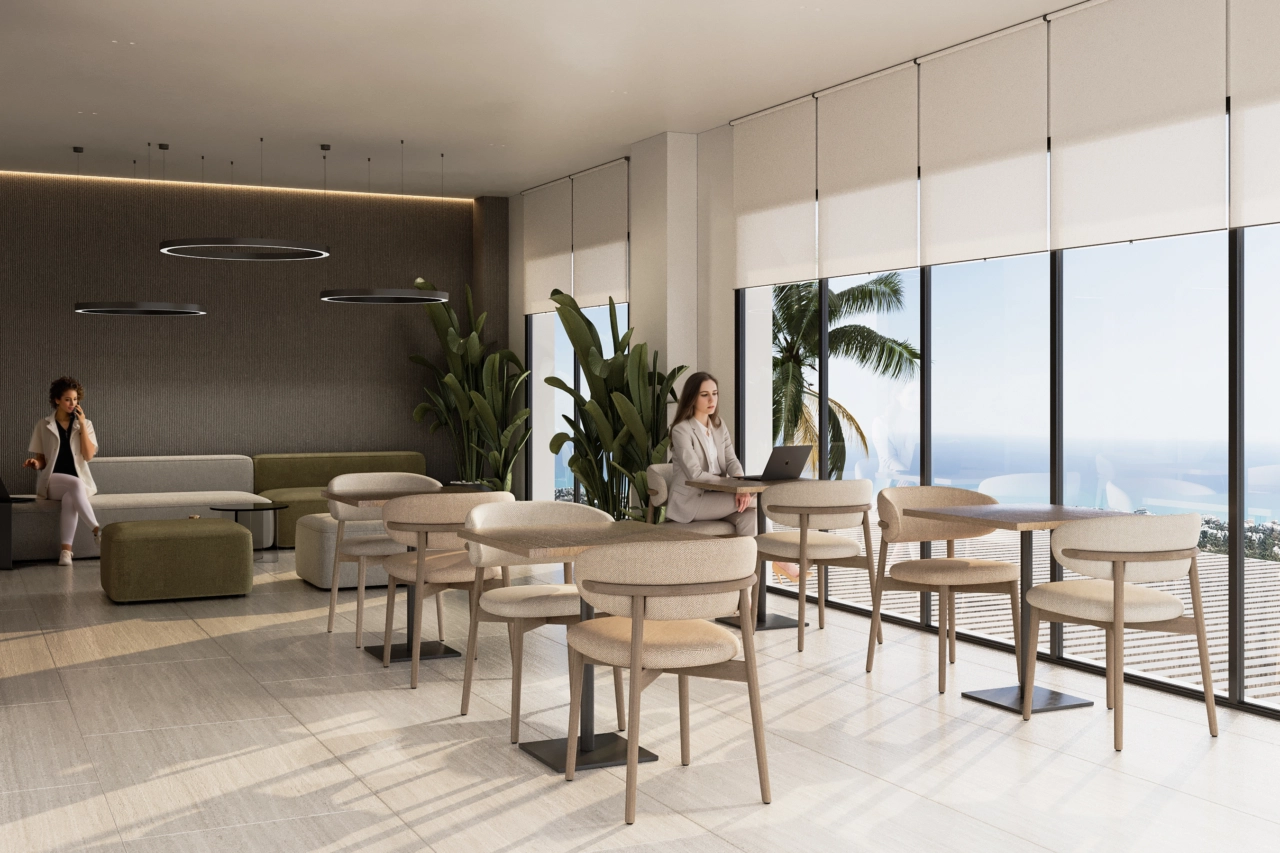 En modern co-working-yta för boende att arbeta eller hålla möten i en professionell miljö.