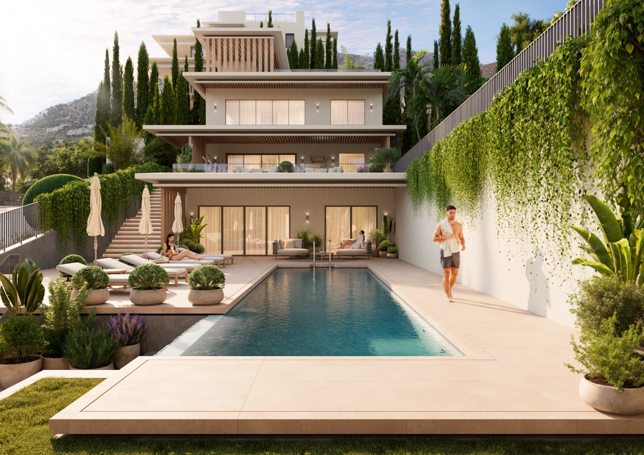Klubbhuset för boende har en privat pool och rymlig relaxavdelning.
