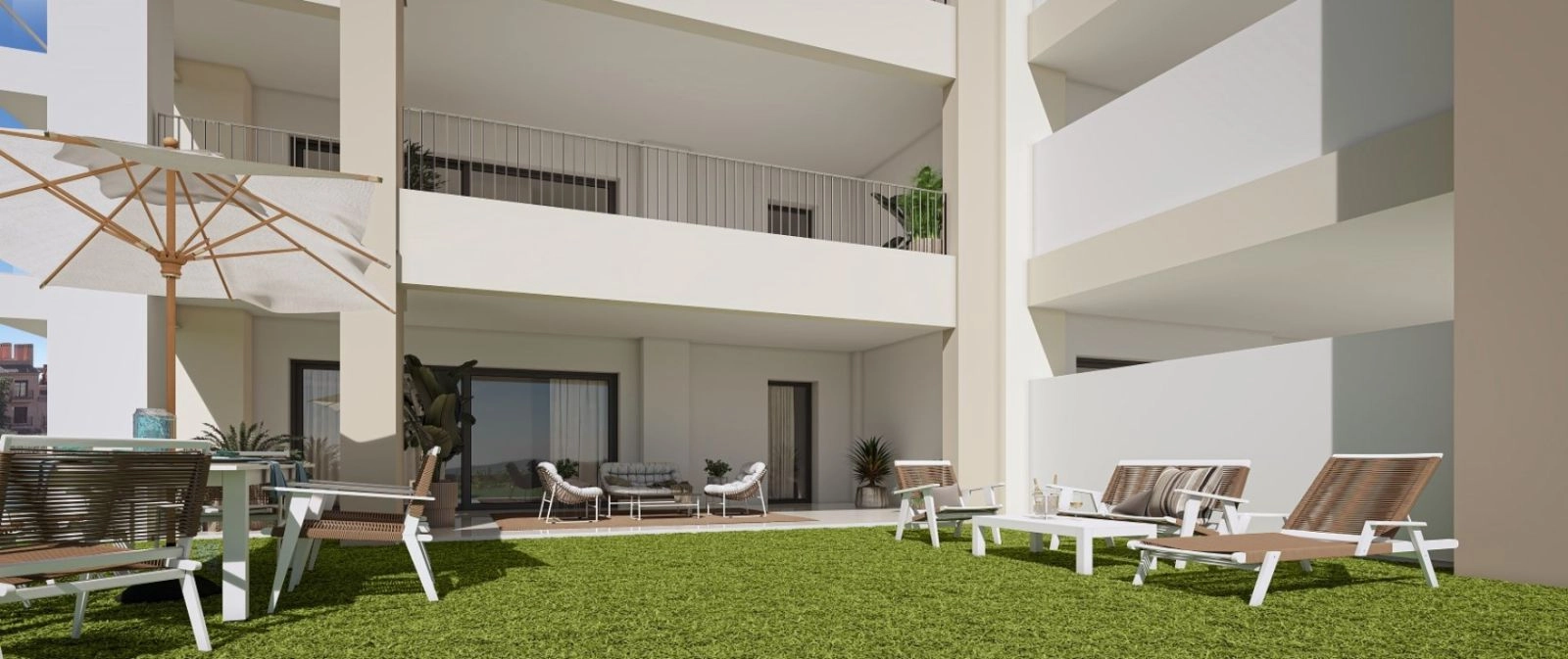 Lägenheter på bottenvåningen drar nytta av generösa privata trädgårdar, som sömlöst förlänger bostadsytan utomhus.