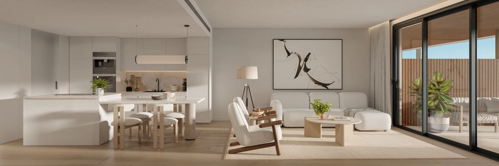 Ett fullt utrustat, modernt kök med högkvalitativa vitvaror och elegant design.