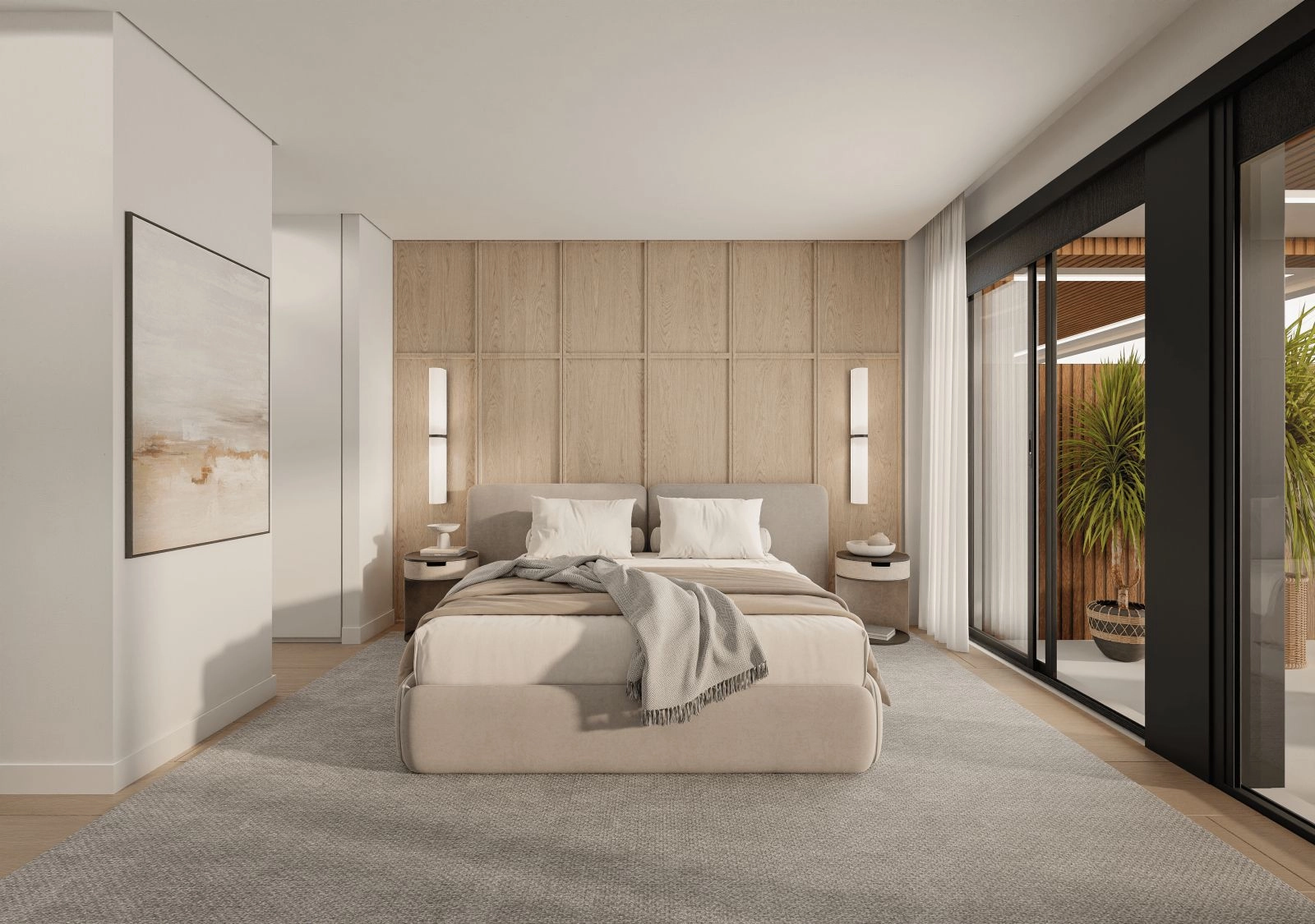 Den lugna master sviten erbjuder direkt tillgång till utomhusterrassen och utsikten.