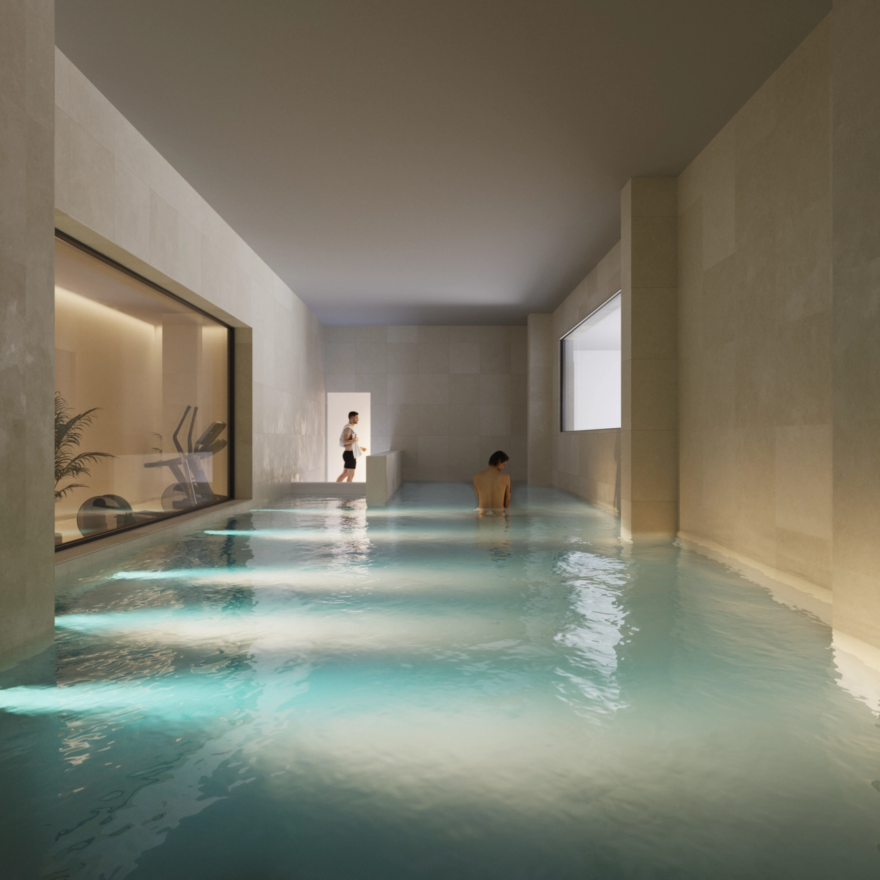 Den uppvärmda inomhuspoolen erbjuder en lugn oas för njutning året runt.
