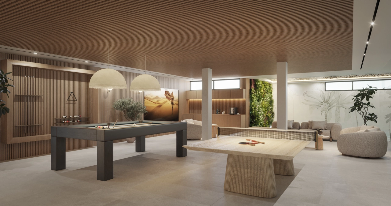 Den sociala loungen erbjuder en perfekt plats för boende att koppla av och umgås.