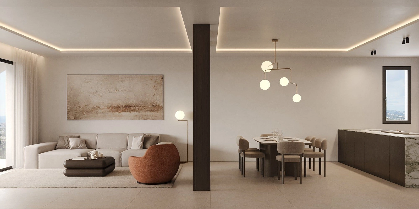 Öppna planlösningar skapar en känsla av rymd och ljus, idealiska för ett modernt boende.