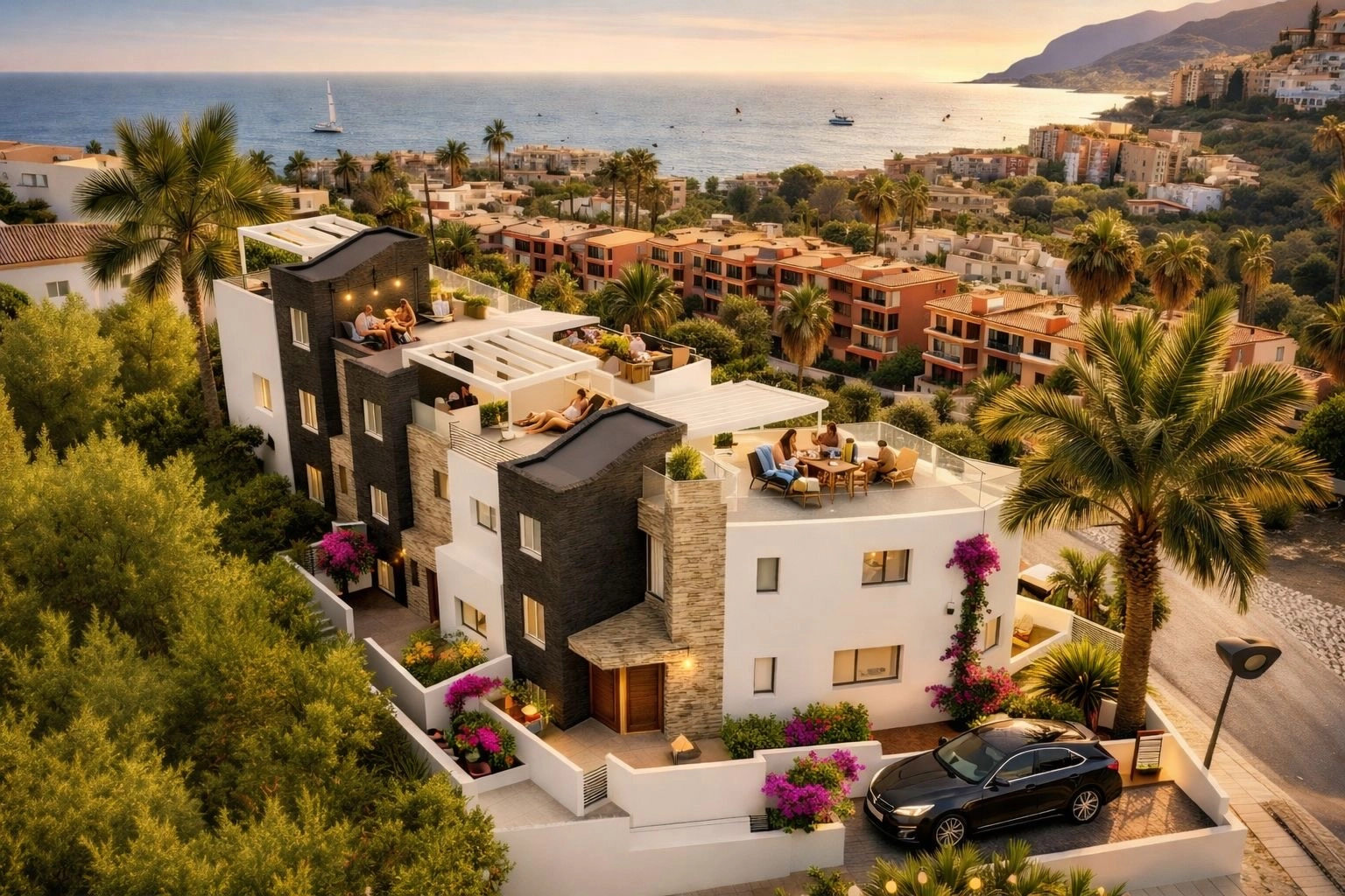 När kvällen kommer blir takterrasserna perfekta platser för avkoppling och för att njuta av solnedgången över Medelhavet.