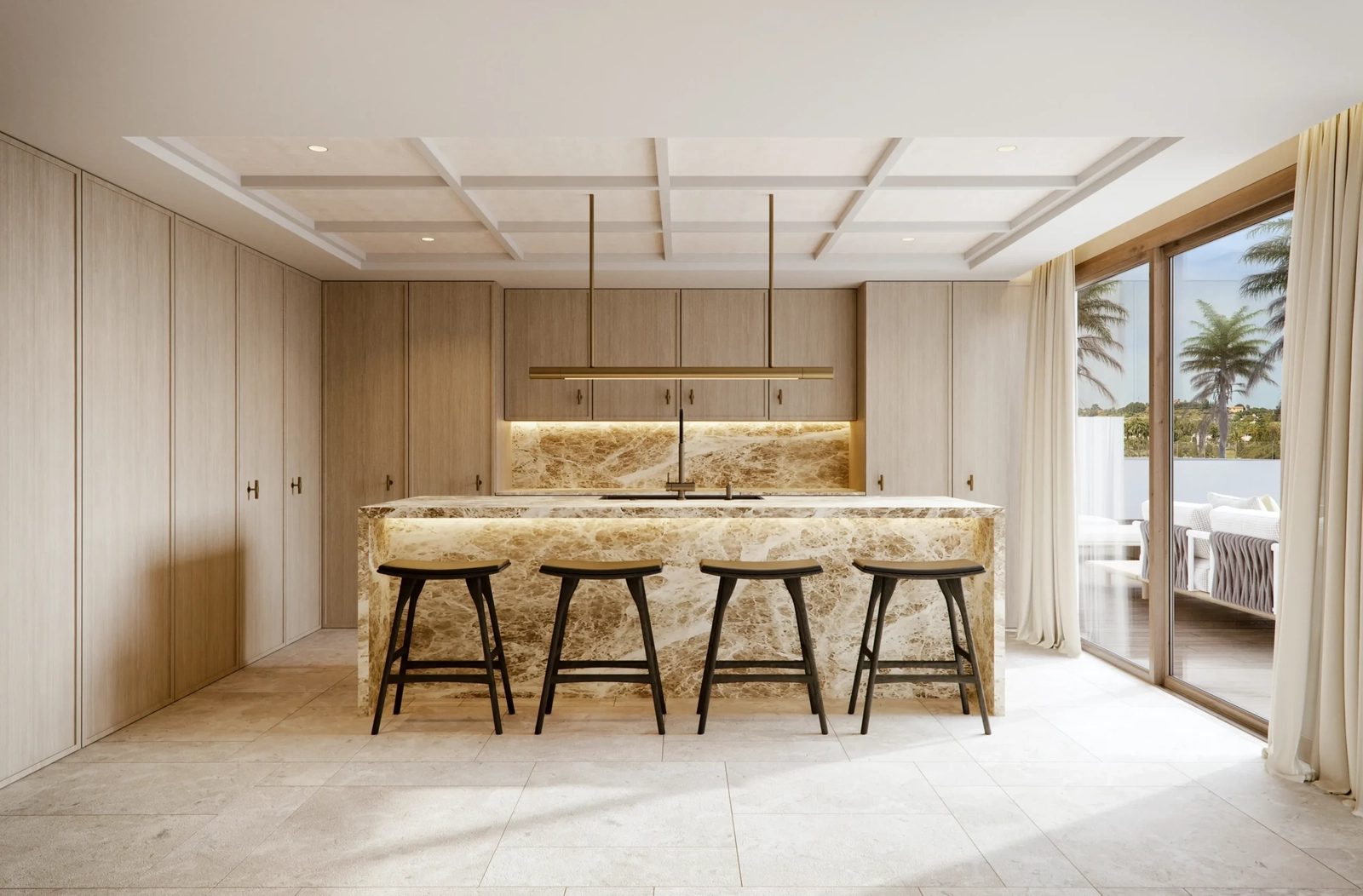 Designerköket har en slående marmorö och förstklassiga vitvaror, perfekt för vardagsliv och för att ta emot gäster.