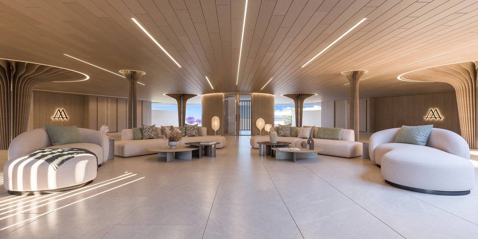 Den eleganta loungen för boende, ett stilfullt och bekvämt utrymme för avkoppling eller informella möten.