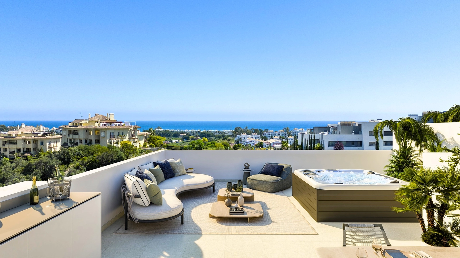 Taksolariumet i en villa, komplett med bubbelpool, är den ultimata platsen för att njuta av det spanska klimatet.