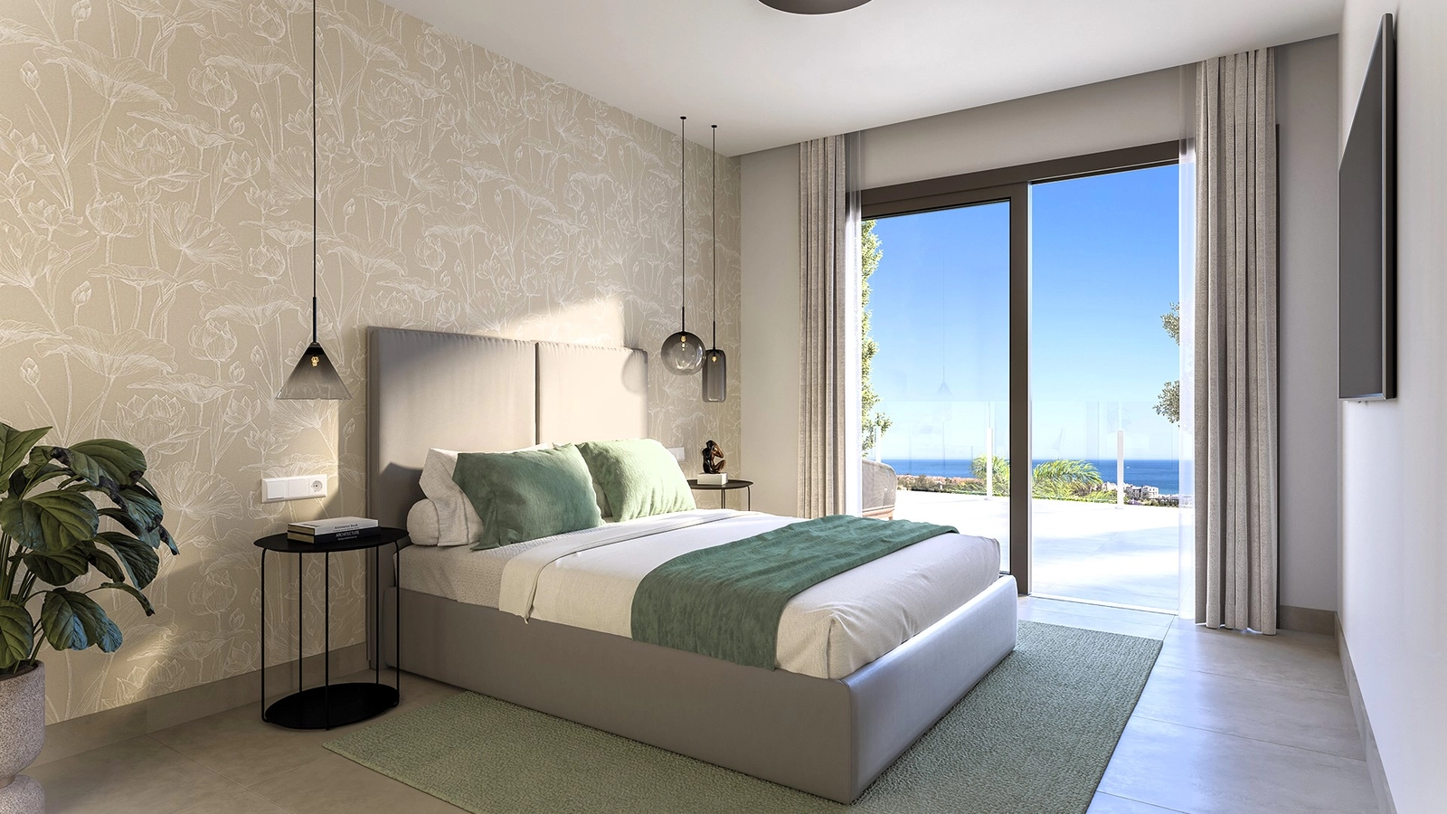 Vakna upp till vacker havsutsikt från huvudsovrummet, som öppnar direkt mot en privat terrass.