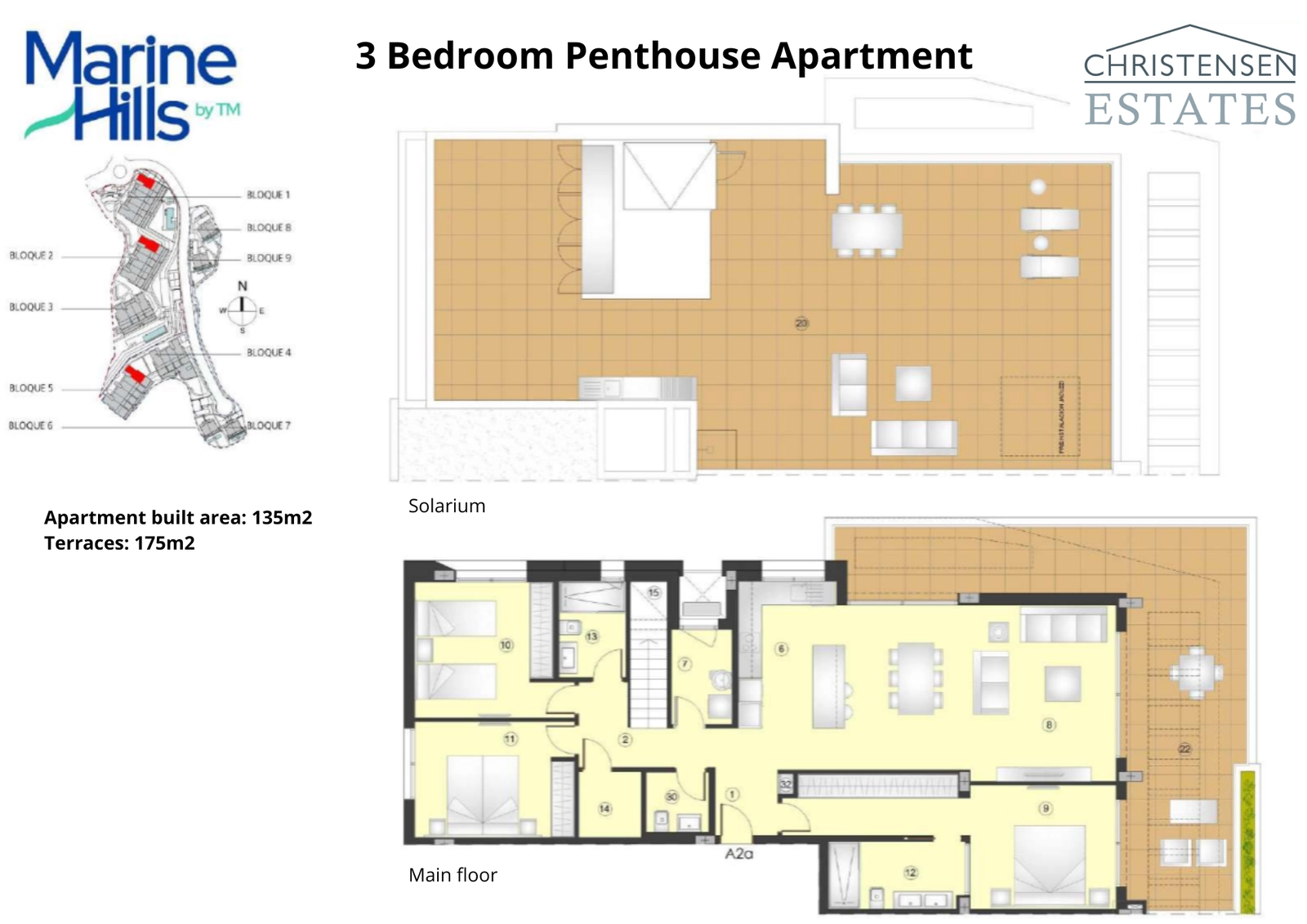 Upptäck planlösningen för en takvåning med tre sovrum, med ett expansivt taksolarium för den ultimata lyxlivsstilen.