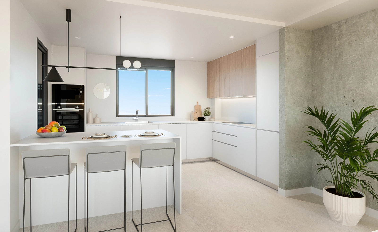 Ett modernt, fullt utrustat kök med högkvalitativa vitvaror och ytskikt, perfekt för vardagen.