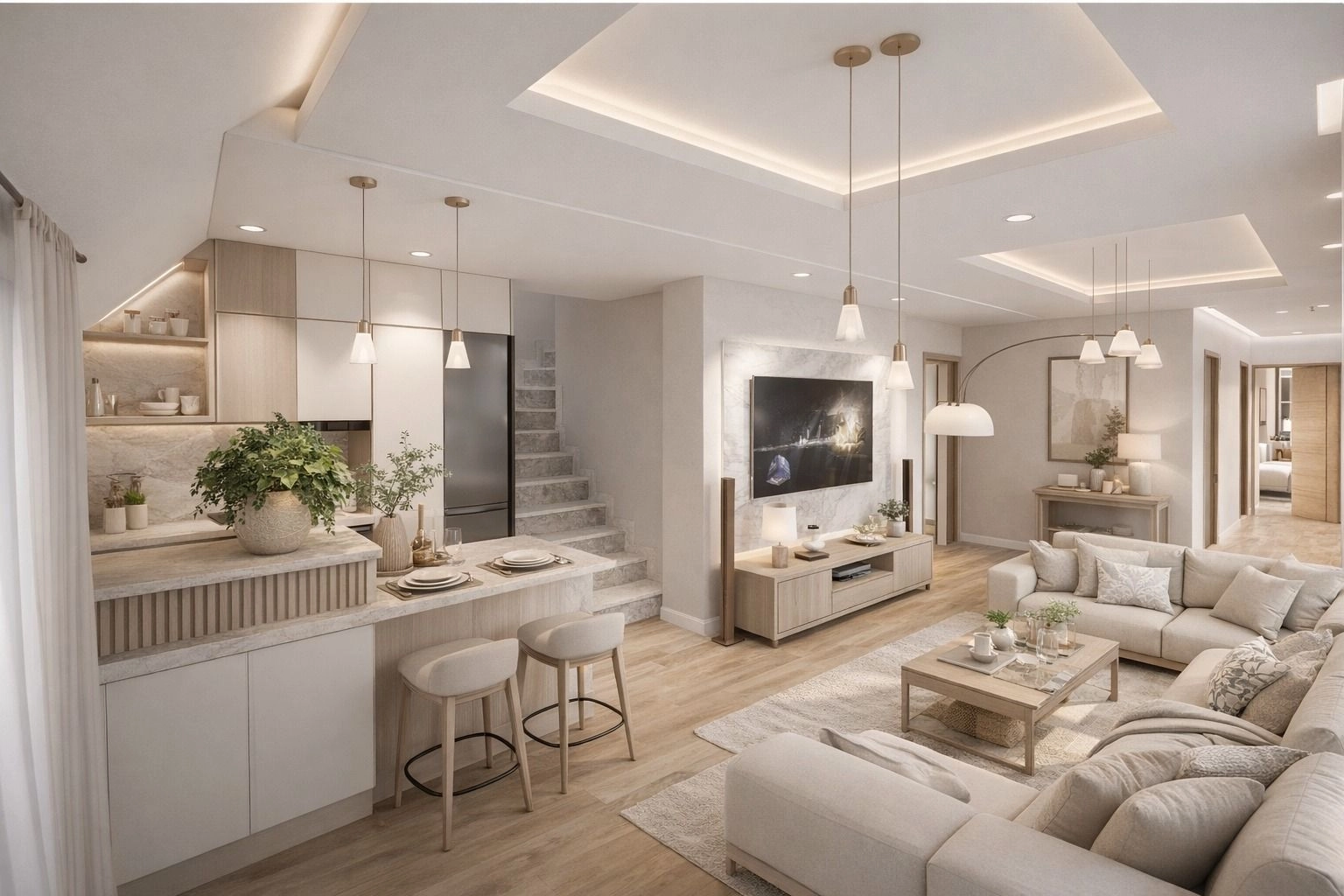 En ljus och elegant bostadsyta, designad för modern komfort.