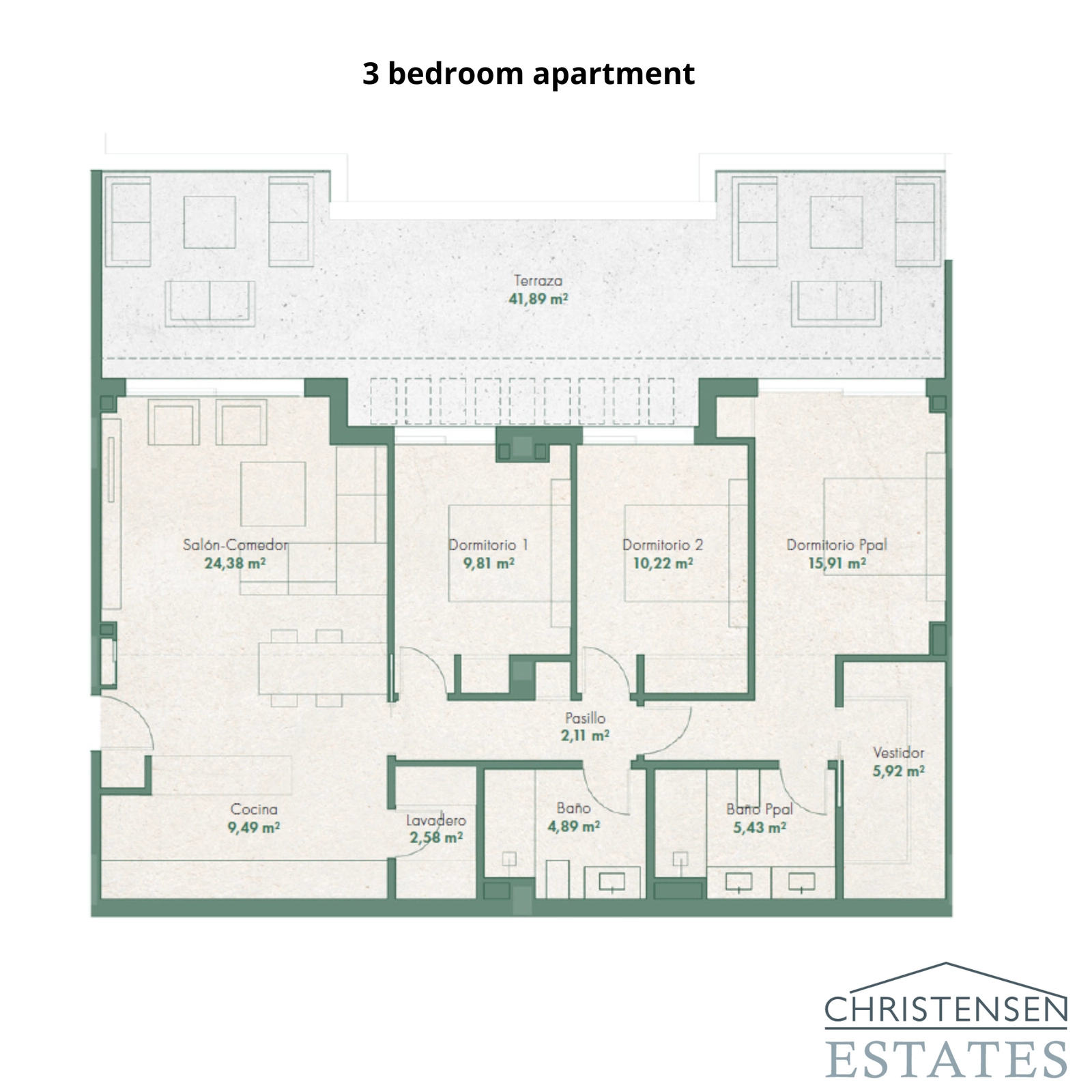 Denna planlösning med tre sovrum erbjuder generösa boendeytor som smidigt ansluter till en stor terrass för ett idealiskt liv inomhus-utomhus.